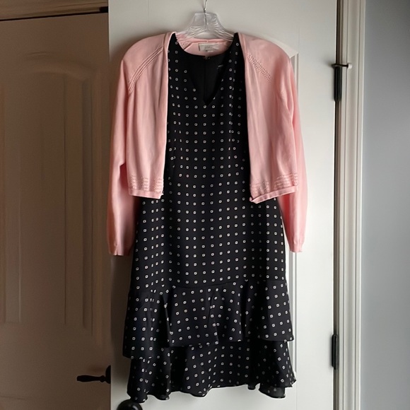 Ann Taylor Factory Black with Peach/White flower Dress with Matching Loft Shrug - Picture 1 of 10